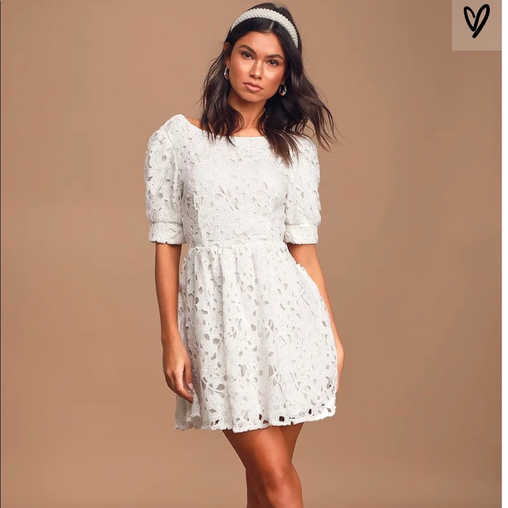 Lulus White Lace Cutout Mini Skater Dress
